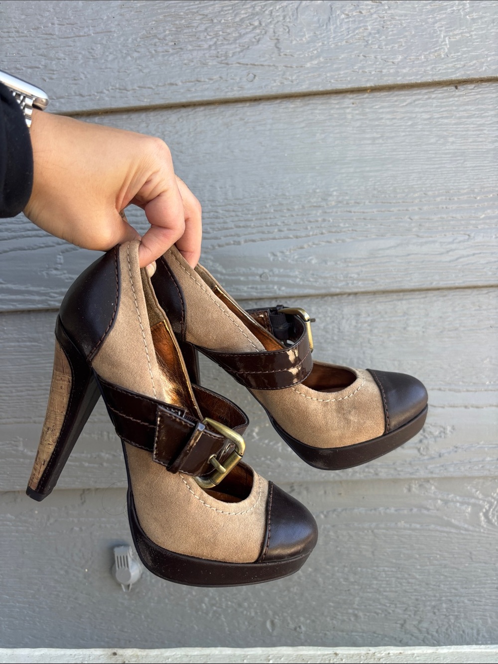 Charles By Charles David Two-Tone Brown and Tan Mary Jane Heels